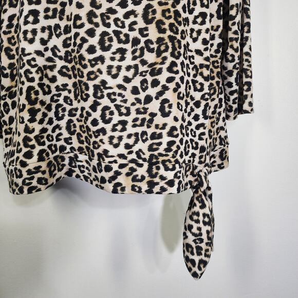 Chico's Womens Top Leopard Print Side Tie Round Neck Knit Size 2 US Large 3/4 Sl - Picture 6 of 11